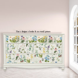 Papel De Seda Borda Botânica de Flor Selvagem com Decoupage de B