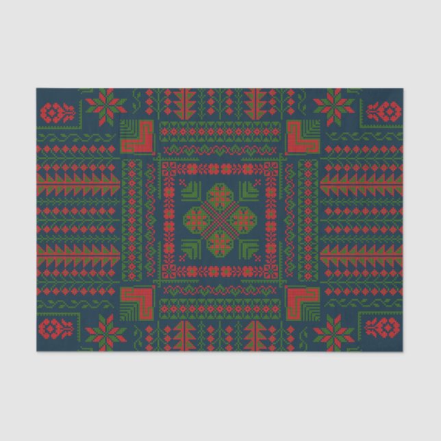 Papel De Seda Bordado Palestiniano Tatreez verde 5 Padrão (Frente )