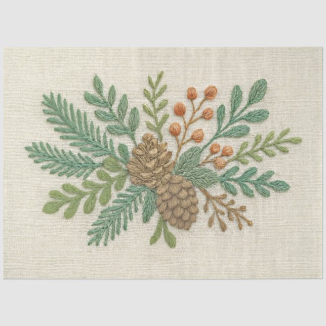 Papel De Seda Bordados Natal Floral Pinecone (Frente )