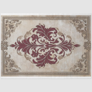 Papel De Seda Bordô Bronze Barroco Desmascarar Padrão Desenho