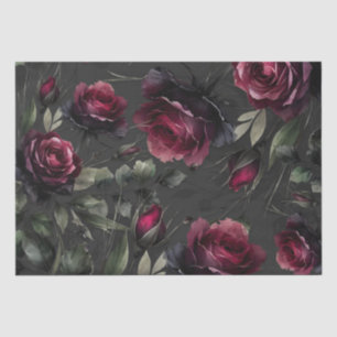 Papel De Seda Bordô Rosas Vermelhas Sombreado Cinza Floral Casam