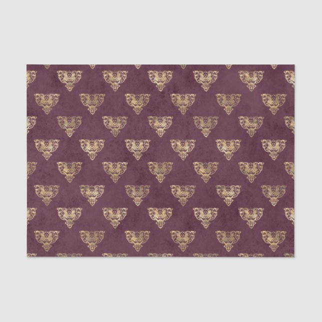 Papel De Seda Borgonha e Dourado Mitológicos (Frente )