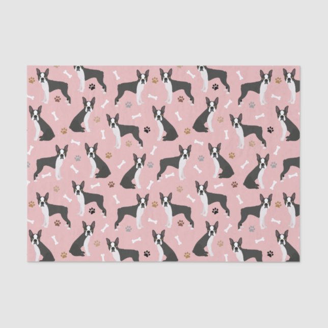Papel De Seda Boston Terrier Bones and Paws Textos (Frente )
