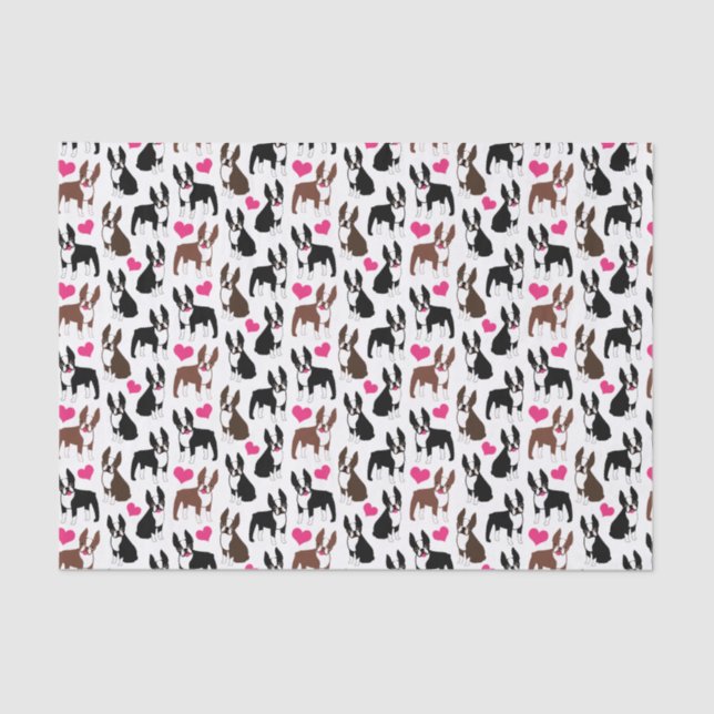 Papel De Seda Boston Terriers and Hearts (Frente )