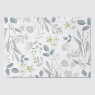 Papel De Seda Botânica em Aquarela Suave de Eucalipto Verde