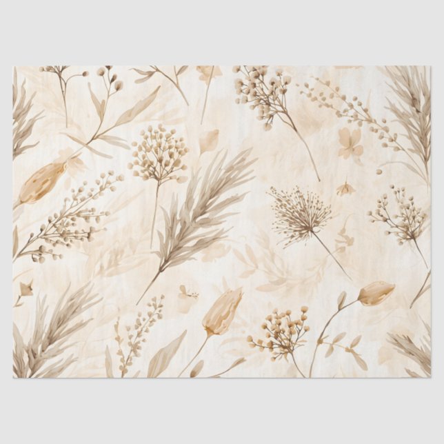 Papel De Seda Botânica Flor Seca Bege (Frente )
