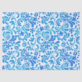 Papel De Seda Botânica Vibrante Azul e Branco