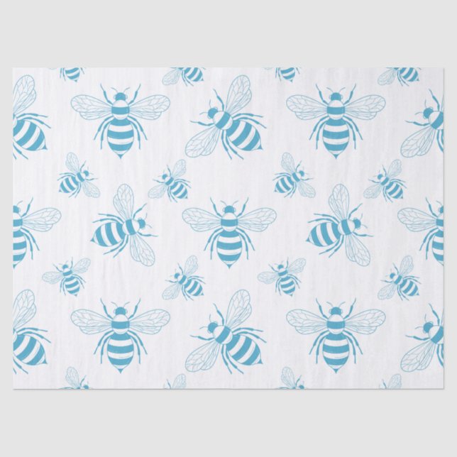 Papel de Seda Botânico Abelha Vintage Azul (1) (Frente )