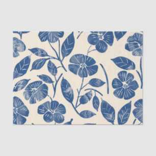 Papel De Seda Botânico Azul Rústico Floral Vintage Ousado