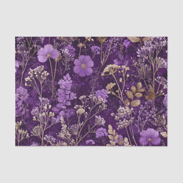 Papel De Seda Botânico Floral Boho Ousado Roxo Rústico (Frente )