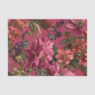 Papel De Seda Botânico Floral Boho Vintage Rosa Rústico Ousado
