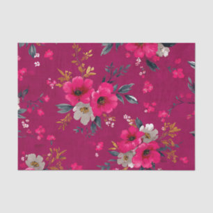 Papel De Seda Botânico Floral Boho Vintage Rosa Rústico Ousado