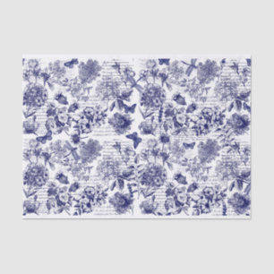 Papel De Seda Botânicos em azul com decoupage de script