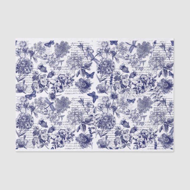 Papel De Seda Botânicos em azul com decoupage de script (Frente )