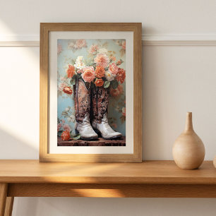 Papel De Seda Botas de Cowboy com Textura Floral Vintage Decoupa