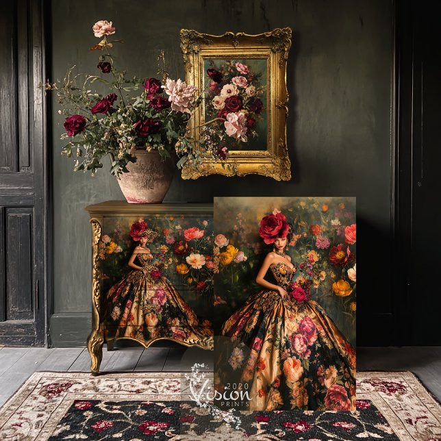Papel De Seda Bouffant Temperamental Brocado Senhora Elegante &  (Baroque Moody Bouffant Brocade Elegant Lady & Vintage Floral Portrait Art Decoupage Tissue Paper)