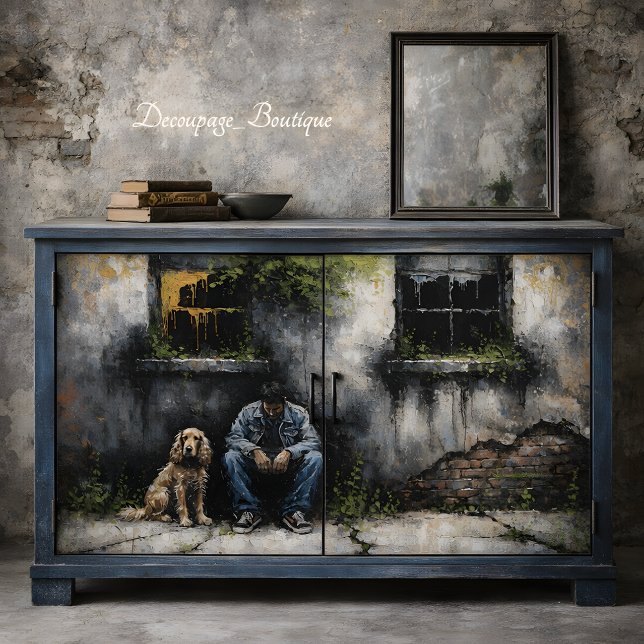 Papel De Seda Boy and Dog Quiet Urban Decay Moody Decoupage (Boy and Dog Quiet Urban Decay Moody Decoupage Tissue Paper Mockup)