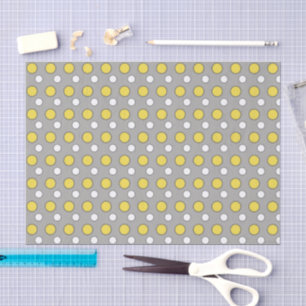 Papel De Seda Branco amarelo e cinzas com bolinhas