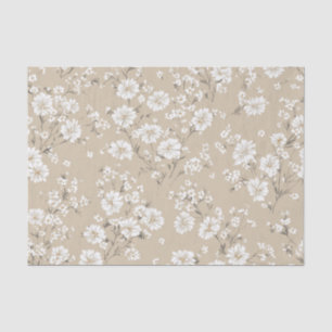 Papel De Seda Branco Bege Ditsy Pastel Boho 70s Vintage Floral