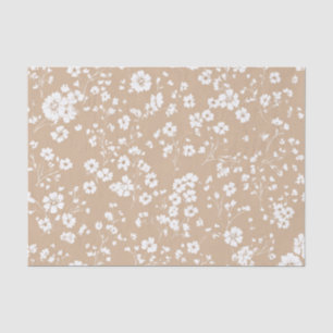 Papel De Seda Branco Bege Ditsy Pastel Boho 70s Vintage Floral