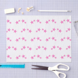 Papel De Seda Branco com estrelas rosa quentes