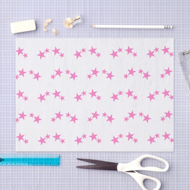Papel De Seda Branco com estrelas rosa quentes (Arte )