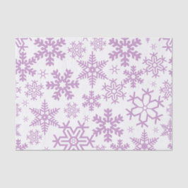 PAPEL DE SEDA BRANCO COM FLÓRES DE NEVE DE INVERNO ROXAS