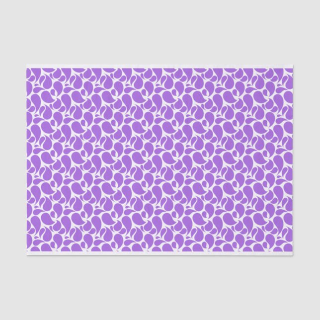 PAPEL DE SEDA BRANCO COM PADRÕES PAISLEY LAVANDAS (Frente )