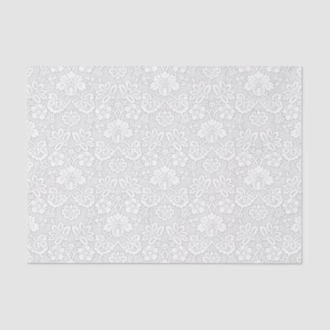 Papel De Seda Branco e claro - damasco floral cinzento (Frente )