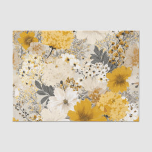 Papel De Seda Branco Rústico Amarelo Pastel Vintage Boho Floral