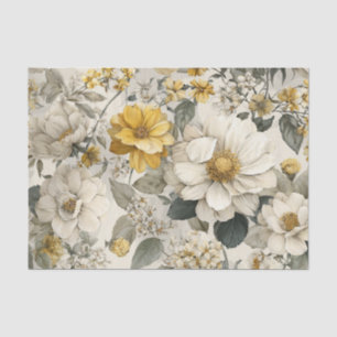 Papel De Seda Branco Rústico Amarelo Pastel Vintage Boho Floral 