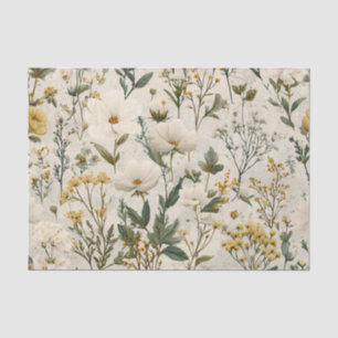 Papel De Seda Branco Rústico Amarelo Pastel Vintage Boho Floral
