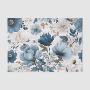 Papel De Seda Branco Rústico Azul Pastel Vintage Boho Floral