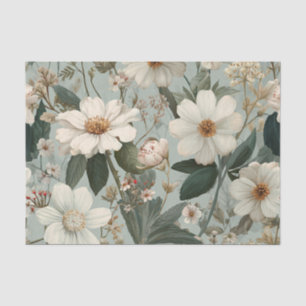 Papel De Seda Branco Rústico Floral Pastel Vintage Boho