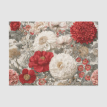 Branco Rústico Floral Vintage Pastel Vermelho