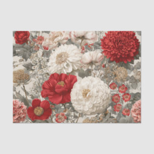 Papel De Seda Branco Rústico Floral Vintage Pastel Vermelho