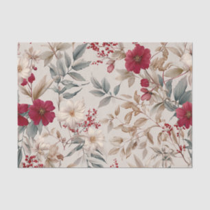 Papel De Seda Branco Rústico Floral Vintage Pastel Vermelho