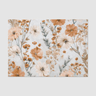 Papel De Seda Branco Rústico Laranja Pastel Vintage Boho Floral