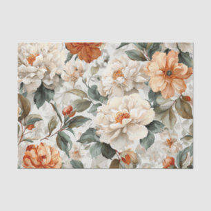 Papel De Seda Branco Rústico Laranja Pastel Vintage Boho Floral 