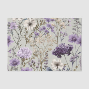 Papel De Seda Branco Rústico Roxo Vintage Boho Floral