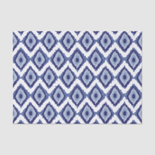Papel De Seda Branco tribal Chevron do diamante de Ikat do azul