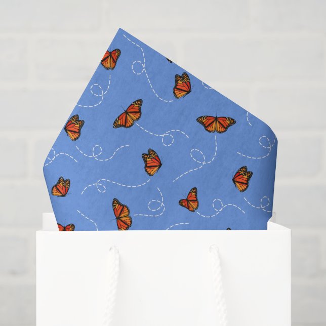 Papel De Seda breezy Monarch borboletas padrão azul  (Sacola de presentes)