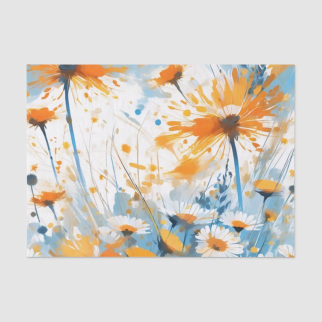 Papel De Seda Breezy Wildflower Field em Orange (Frente )