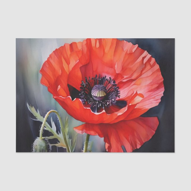 Papel De Seda Bright Red Poppy com Centro Escuro (Frente )