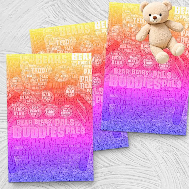 Papel De Seda Bright Teddy Bear Melhores Amigos Integrados Cloud (vertical tissue paper multicolor word cloud teddy bear design)
