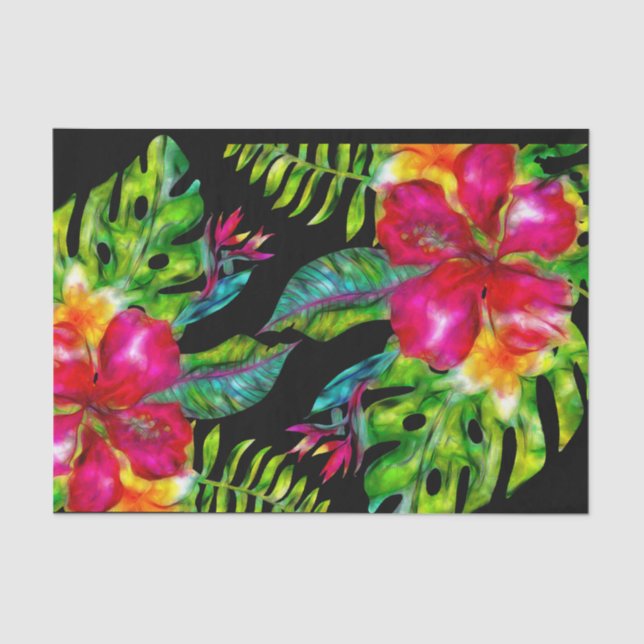 Papel De Seda Bright Tropical Floral Hibiscus Deixa o partido Lu (Frente )