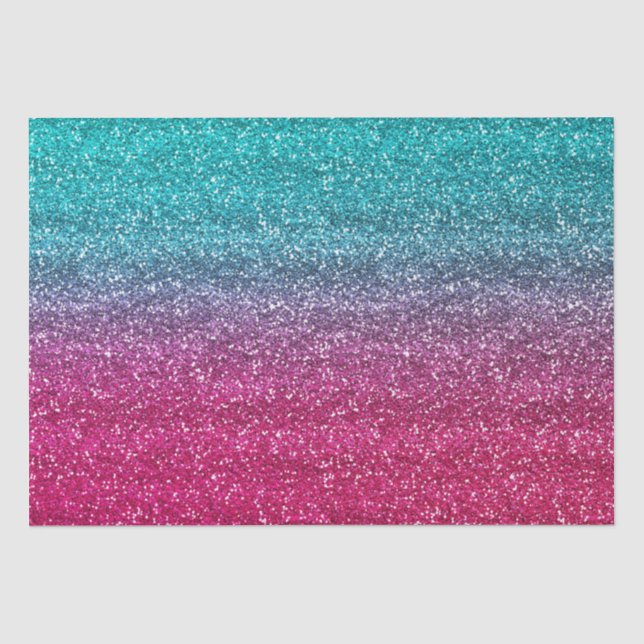 Papel De Seda Brilho Azul e Rosa Escuro Gradiente Glitter (Frente )