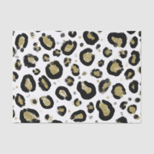 Papel De Seda Brilho de Ouro Branco & Estampa de Leopardo Preto 