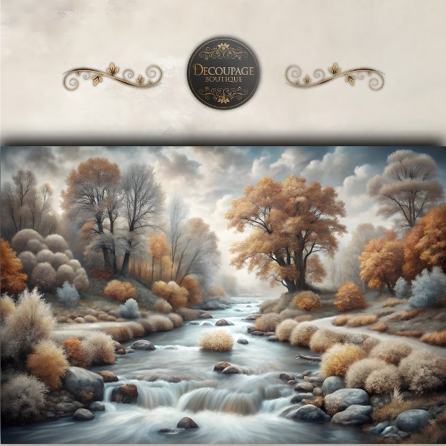 Papel De Seda Brilho de Outono Nebuloso no Rio em Decoupage (Misty Autumn River Glow Decoupage Tissue Paper)