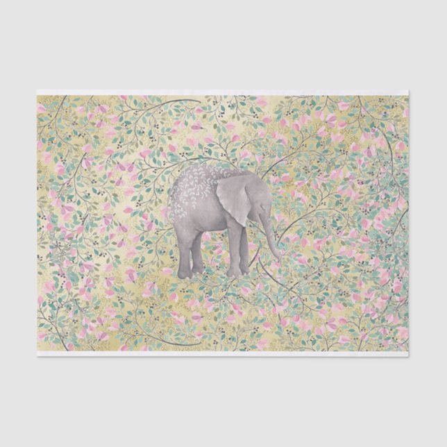 Papel De Seda Brilho Dourado das flores do elefante da aguarela (Frente )